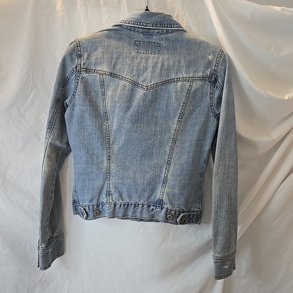 Aeropostale Denim Jacket Women's Small M Distressed Washed Crop Festival Y2K 90s - Picture 10 of 16